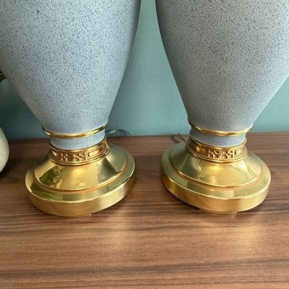 Vintage Ethan Allen Asian Blue Robins Egg & Gold Lamps 3 Way Set Of 2 EUC Works - Picture 4 of 10